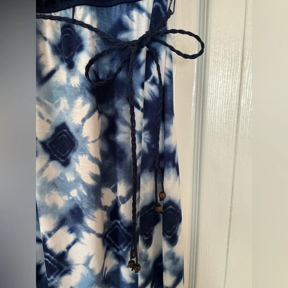 Three Pink Hearts Navy Top with Navy and White Tie-Dye Maxi Dress